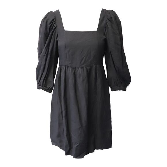 Ba&sh Puffed Sleeve Mini Dress in Black Viscose